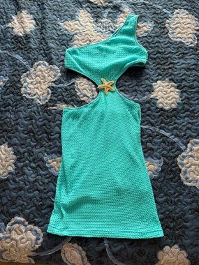 Turquoise One-Shoulder Cutout Dress with Starfish Accent